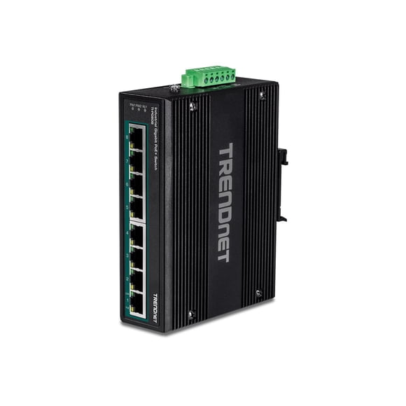 TRENDnet TI-PG80B - Switch - Non Géré - 8 x 10/100/1000 (PoE+) - Montable sur rail DIN, Mural - PoE+ (200 W) - Alimentation DC - Conforme TAA