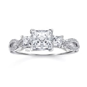 SHELOVES Engagement Rings for Women Vintage Three Stone Princess Cut Cubic Zirconia Promise Wedding Rings 925 Sterling Silver Size 7