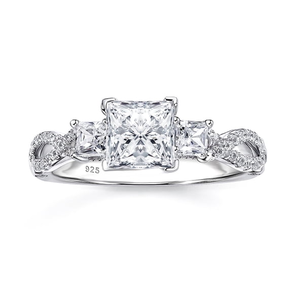SHELOVES Engagement Rings for Women Vintage Three Stone Princess Cut Cubic Zirconia Promise Wedding Rings 925 Sterling Silver Size 7