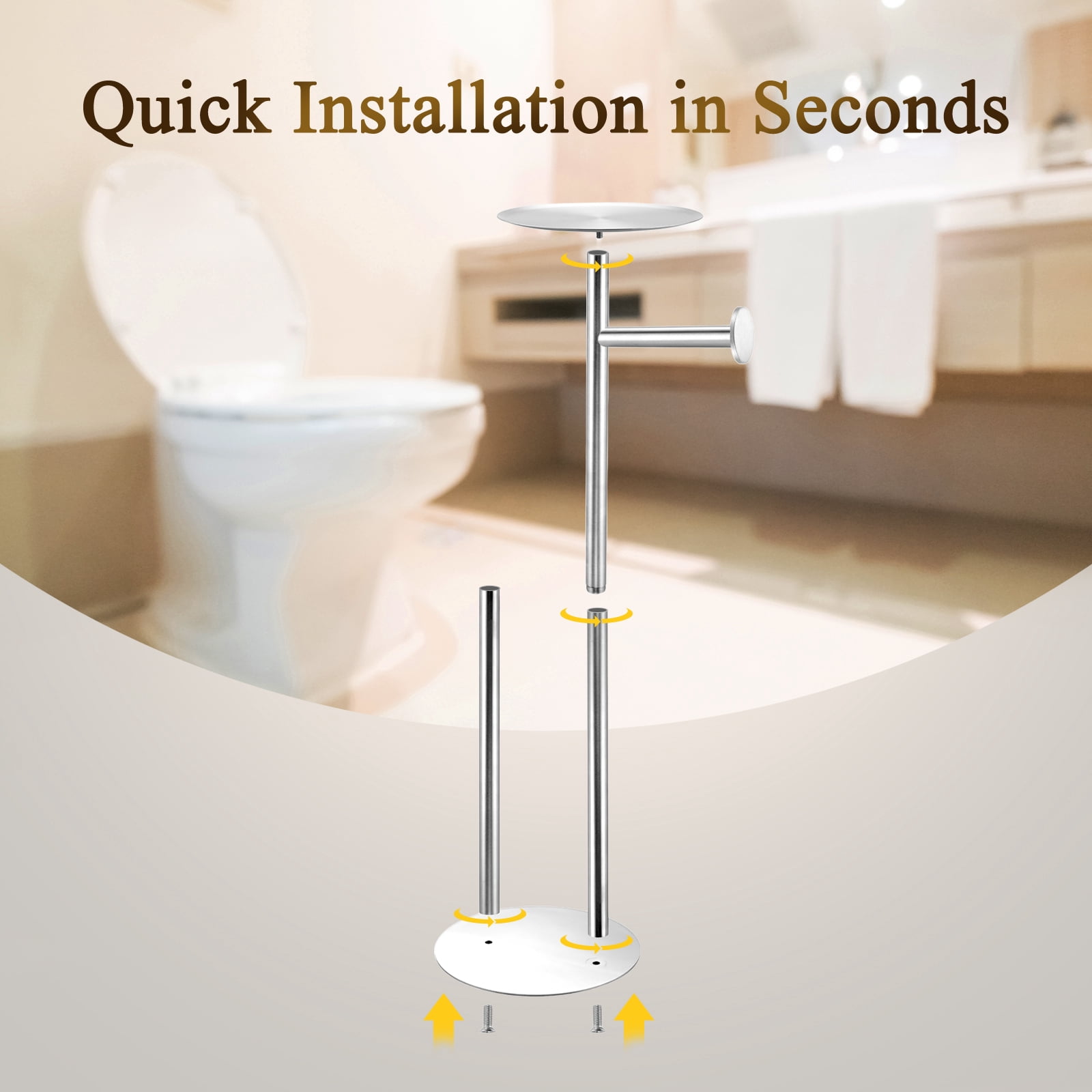Towond Toilet Paper Holder Stand with Top Storage Shelf, 304 Stainless Steel Toilet Paper Roll Holder Free Standing for 4 Rolls , White