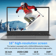 Auusda 16 Business Laptop, Win11 Pro Home Computer,Core i3, 16GB RAM 512GB SSD, 1920×1200 Resolution, Backlit Keyboard, Fingerprint Unlock, Silver