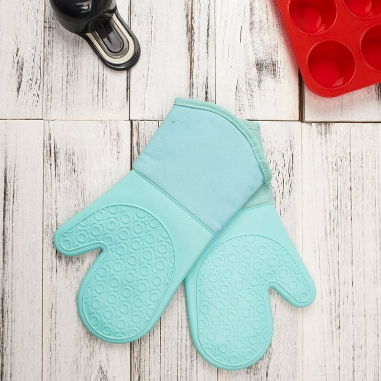 HOMWE Extra Long Professional Silicone Oven Mitt, Oven Mitts with Quilted  Liner