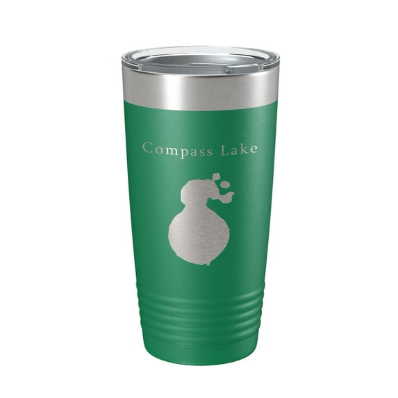 Compass Lake Map Tumbler Travel Mug Insulated Laser Engraved Coffee Cup Florida 20 oz Green