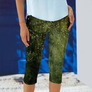 Pxkloy Women's Capris Leggings Knee Length Tummy Control Cropped Trouser High Waist Solid Color Capris Slim Fit Yoga Stretch Capris Pants 2025 Green,XL