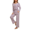 thumbnail image 4 of INSPIRAR CHIC Conjunto de Pijamas de Mujer de Punto Acanalado con Cuello en V y Manga Larga con Pantalones Ropa de Dormir Casual Tallas L Rosa, 4 of 6