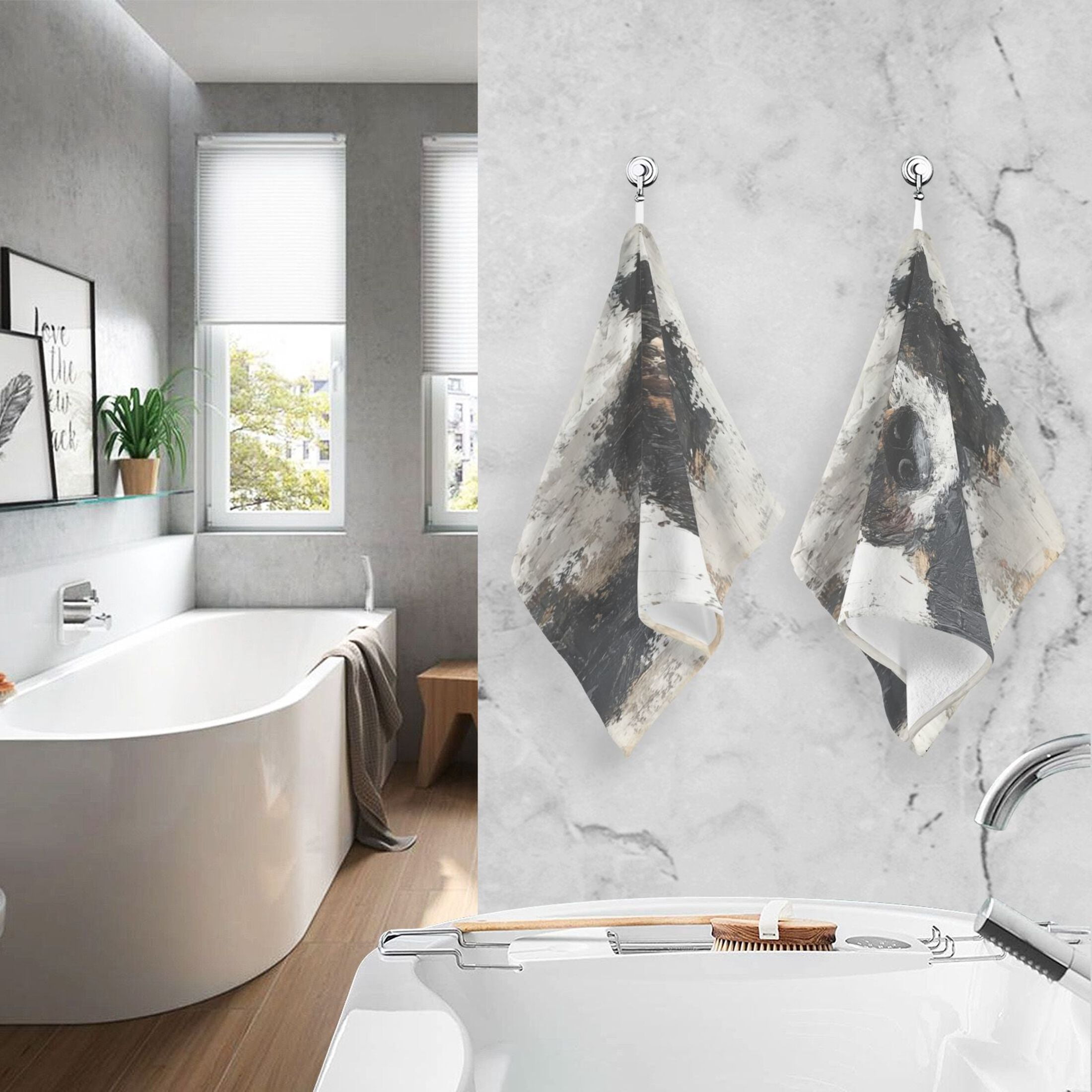 Cotton Towel Two-Piece 16x28 Inch One Sizex2 Face Towel Set Towel Set Cotton Hand Bath Towel Bathroom Beach Black and White Cute Dog