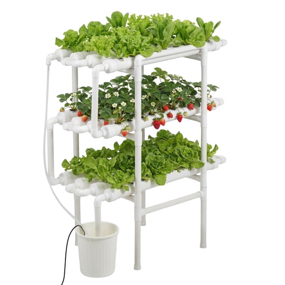 3-Tier 108 Site UPVC Pipe Hydroponic Grow Kit with Timed Irrigation, Indoor System for Vegetable Fruit Herb