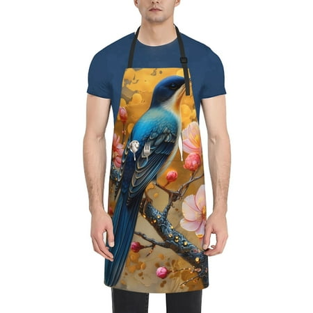 

Vsdgher Bluebird Blossom Elegance Waterproof Apron with 2 Pockets Kitchen Chef Aprons Bibs for Grooming Cooking Baking Painting Gardening