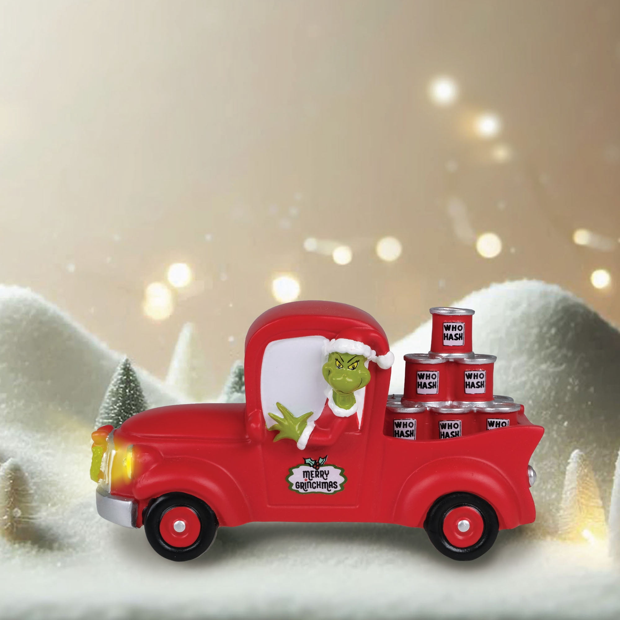 Dr. Seuss The Grinch Red Christmas Truck Tabletop Figurine with Merry Grinchmas Sign