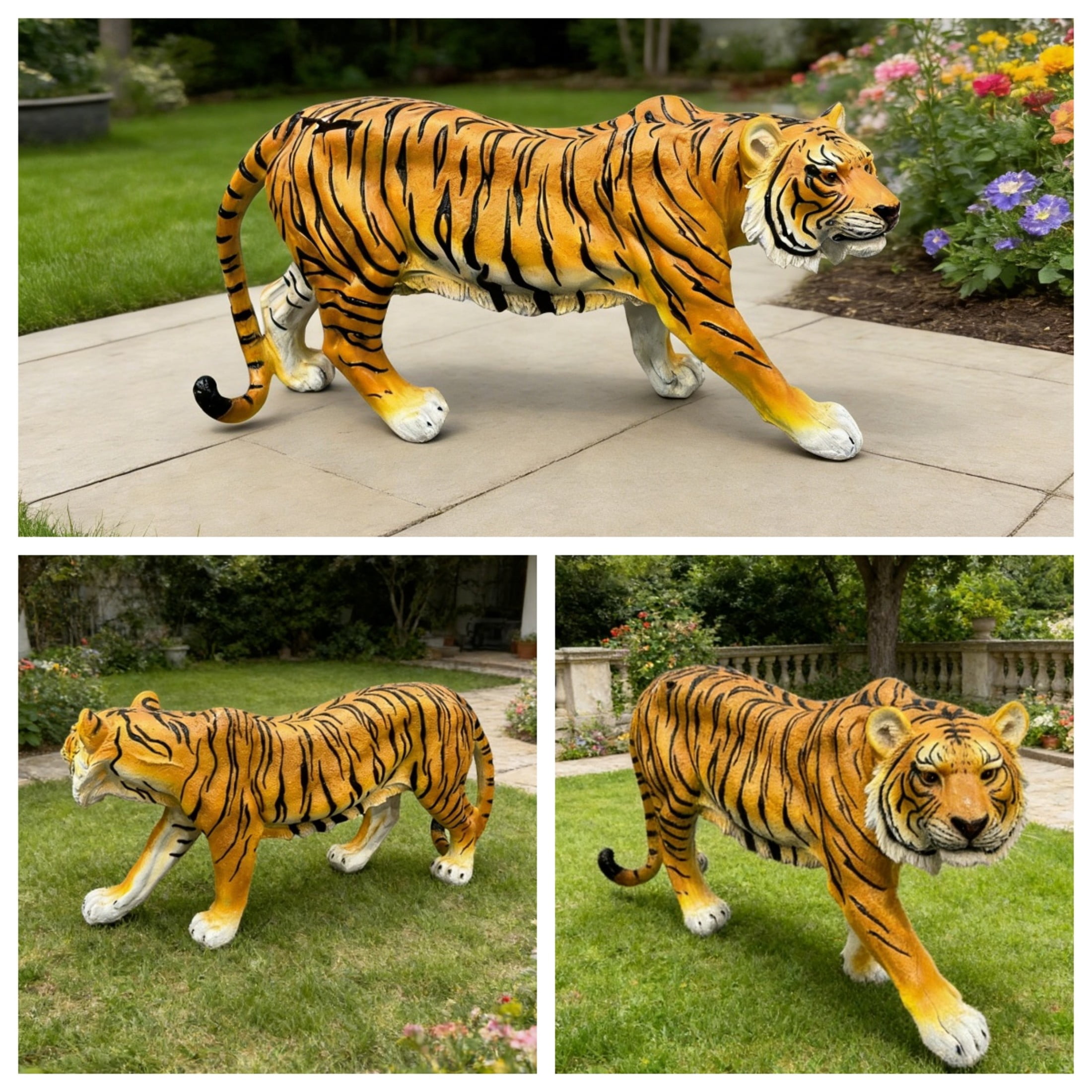 GDF Studio Brown Tiger Resin Indoor/Outdoor Guardian Statue, Weather-Resistant Decor Figurine for Garden & Courtyard