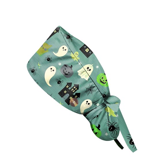 DORKASM Halloween Scrub Caps Women Caps Working Adjustable Tie Back Hats Light Green One Size