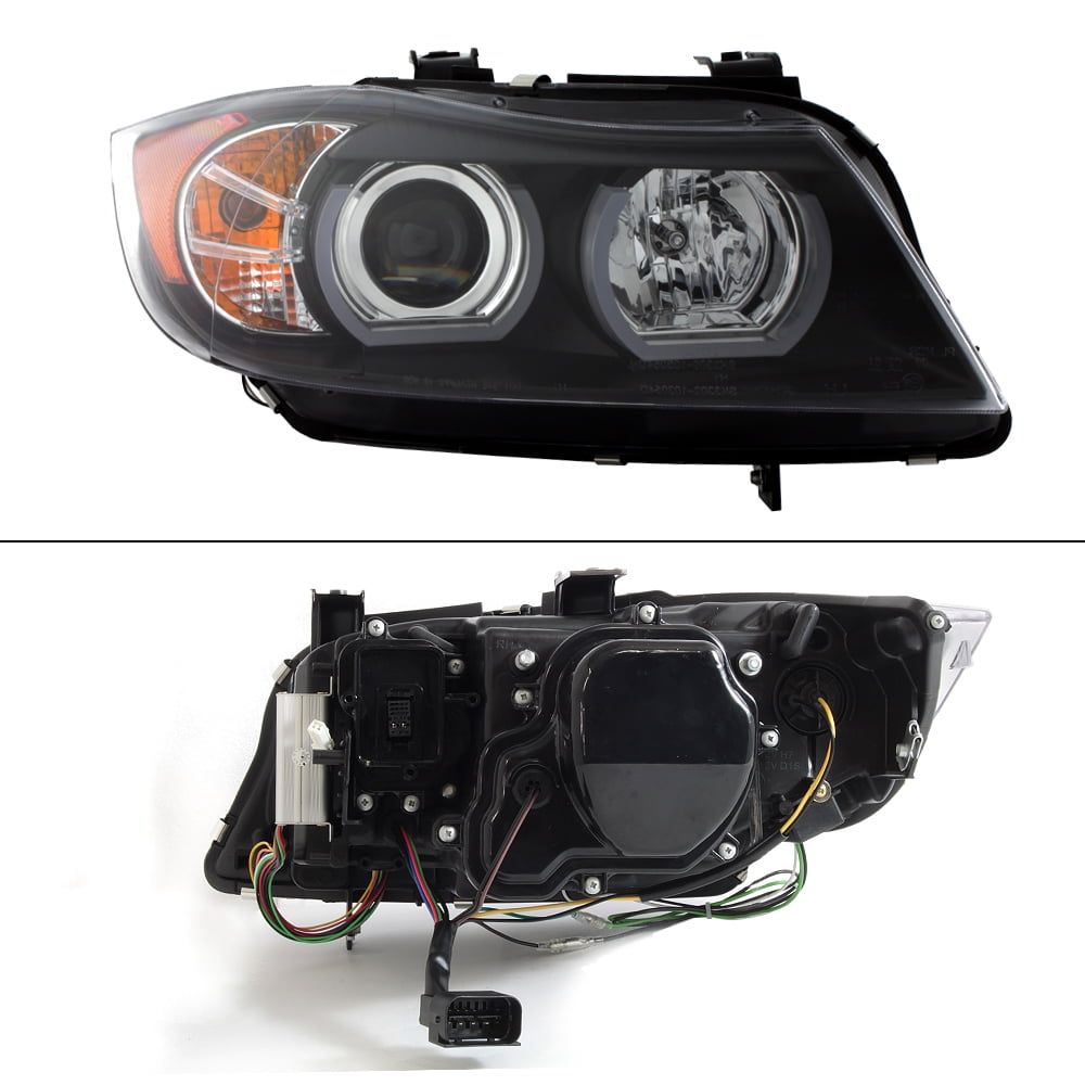 AKKON - For 2006-2008 BMW E90 3-Series Sedan [HID|AFS model] Black Bezel Dual U-LED Ring Projector Headlights