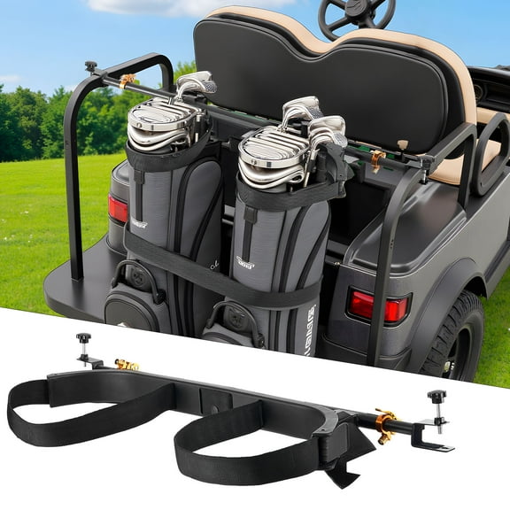 VEVOR Golf Cart Bag Holder, 53.9 x 7.7 x 2.4 Inch, Compatible with Most 2 2 Golf Cart Rear Seat with 1.2-Inch Square Tubes, Adjustable Rear Seat Carts Club Holder with Strap, No Drilling Required