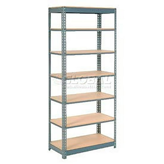 Global Industrial B2297481 Heavy Duty Shelving with 7 Shelves & Wood Deck - Gray - 36 x 24 x 96 in.