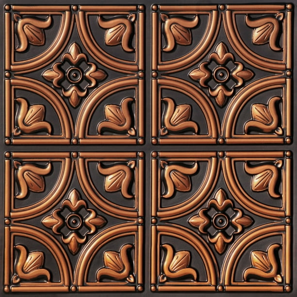 Tiny Tulips 2 Ft X 2 Ft Pvc Glue Up Ceiling Tile In Antique Copper Walmart Com Walmart Com
