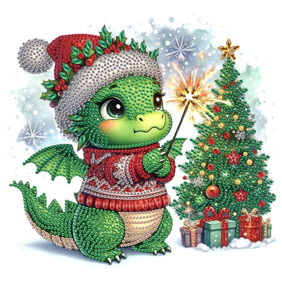 5D DIY Diamond Painting Kit, Dinosaur Christmas Tree Special Shape Diamond Canvas, which can reduce stress and relax, but also can be used for home wall decoration