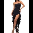 thumbnail image 2 of Vestido de Fiesta Elegante de Verano para Mujer, Sin Tirantes, Tubo, Midi, Ajustado, con Volantes Irregulares y Borlas Negro M, 2 of 8