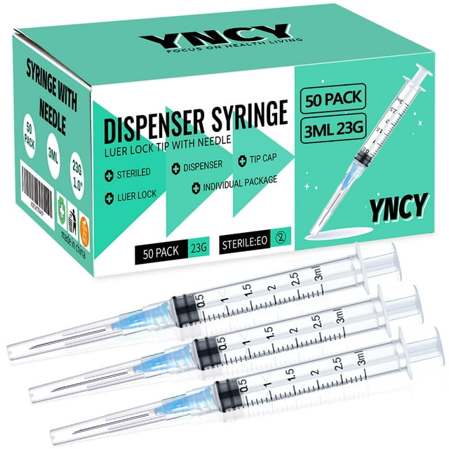 Jeringa desechable YNCY de 3 ml con aguja, 23 Ga, 1 cm, paquete de 50
