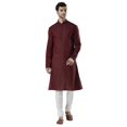 thumbnail image 2 of Ethnix Men's Indian Banded Collar Fine Thread Textured Kurta Tunic Pajama Set; Maroon; SM, 2 of 4