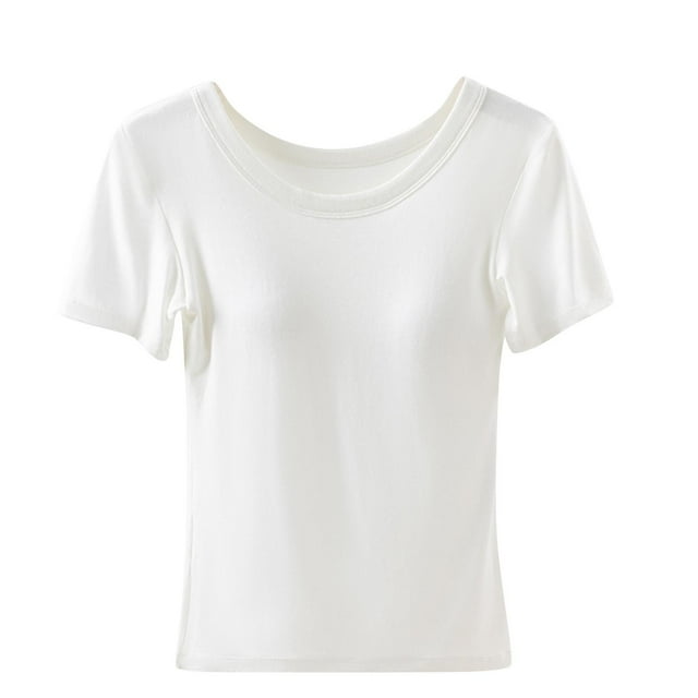 Yuyuzo Hauts pour Femmes avec Soutien-Gorge Intégré, T-Shirts à Manches Courtes, Col Rond, Couche de Base, Ajusté, Basiques