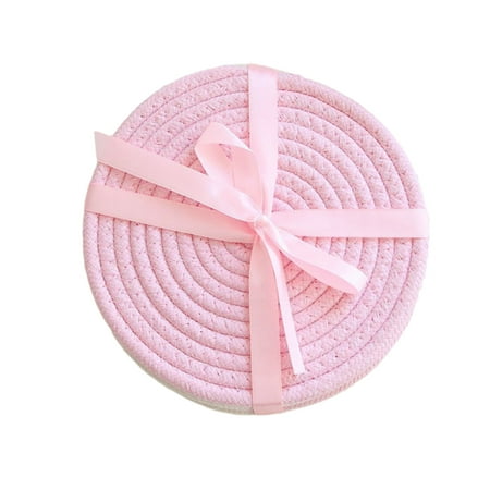 

Handmade Household Insulation Pad Round Braided Insulation Pad Set Large Coaster Cotton Pad to Protect the Counter Pink About 18cm In Diamet