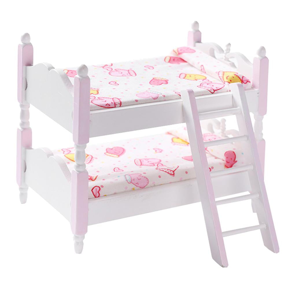 PINK BUNKBED TOY FOR DOLLS with mattress and pillows perfect gift 