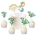 thumbnail image 2 of Glitter Mermaid Theme Birthday Cake Topper with Seaweed and Mermaid, Cake Cupcake Toppers for Girls Mermaid Themed Birthday Cake Party Decorations, 2 of 5