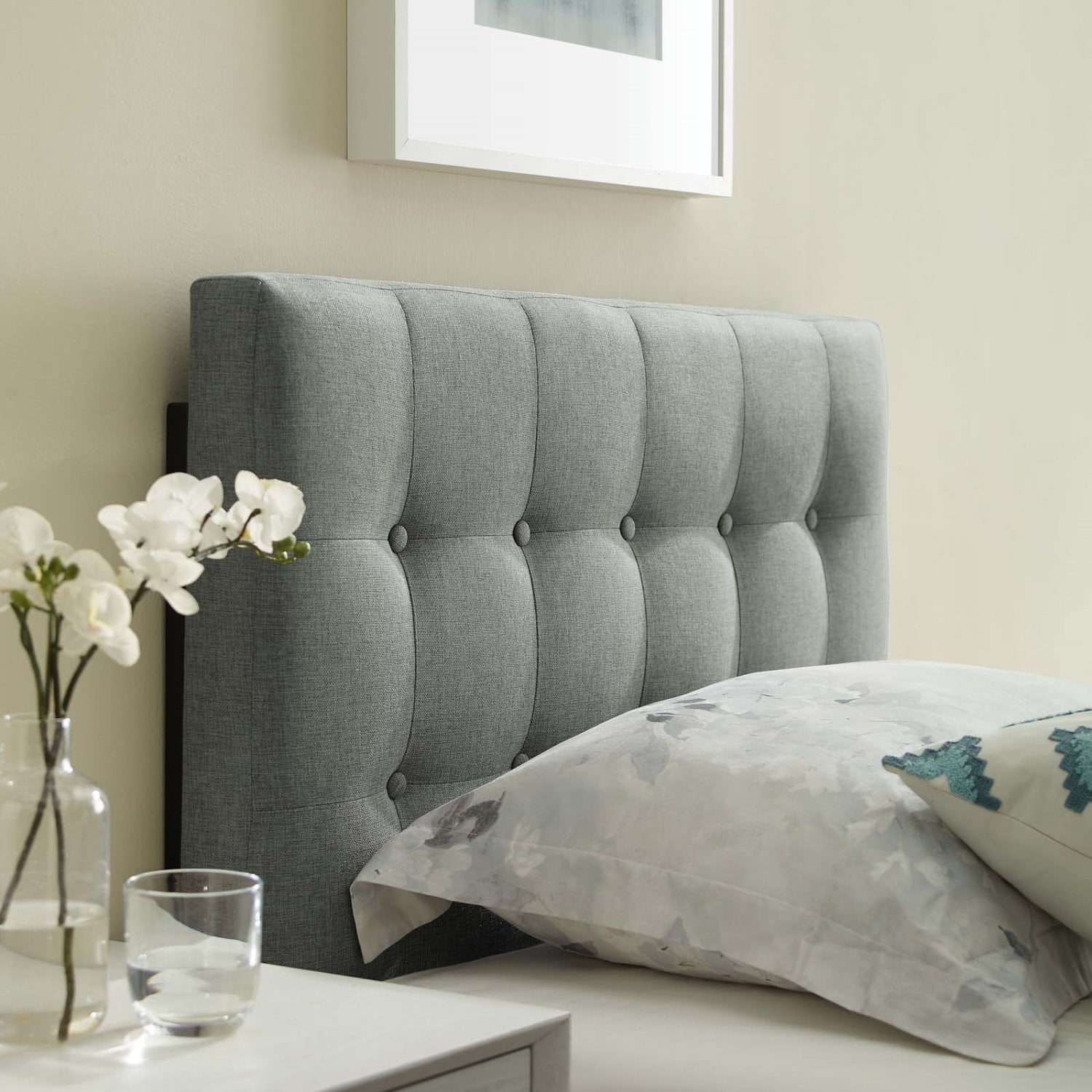 Tufted Headboard, Twin Size, Grey Gray, Fabric, Bedroom, Modern Contemporary HB34981