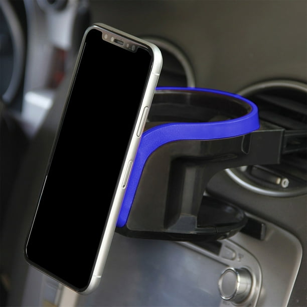 Portavasos para coche con soporte magnético para teléfono | Portavasos ajustable con 3 ganchos | Organizador multifuncional para ventilación | Plateado o azul