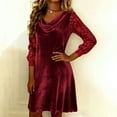thumbnail image 5 of Maqroz Womens Long Sleeve Velvet Dresses 2026 Trendy Casual Cowl Neck Mini Dress Sequin Patchwork Party Cocktail Dress for Spring Plus Size Red XL, 5 of 8