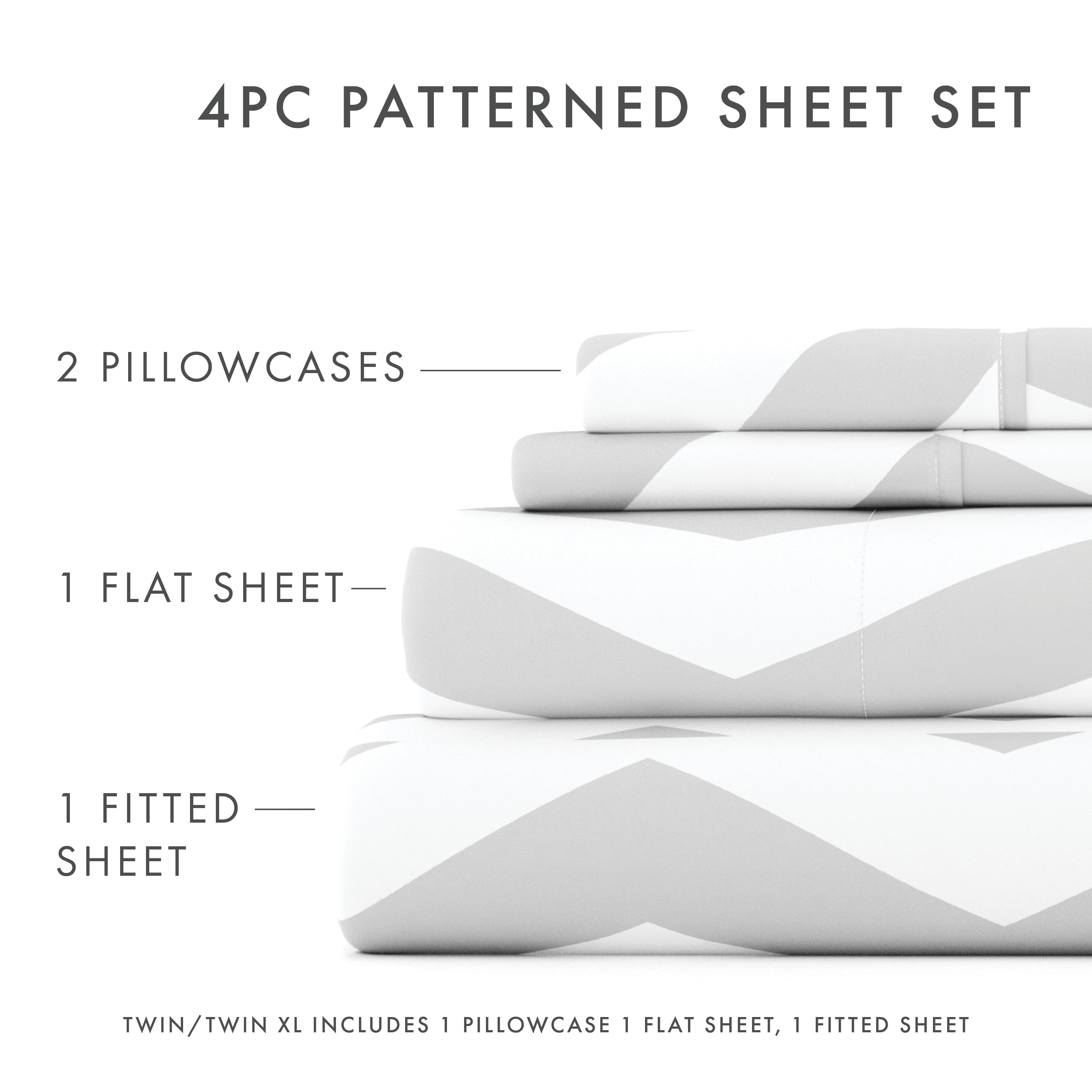 Noble Linens 4 Piece Pattern Microfiber Bed Sheets Set, Gray Arrow, King