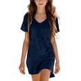 thumbnail image 1 of FRSASU Robe d'Été 100 % Coton pour Filles, Tendance, Col en V, Décontractée, Bohème, Robe Soleil, Printemps, Plage, Fluide, Vacances, Mini, Bleu Marine, 1 of 8