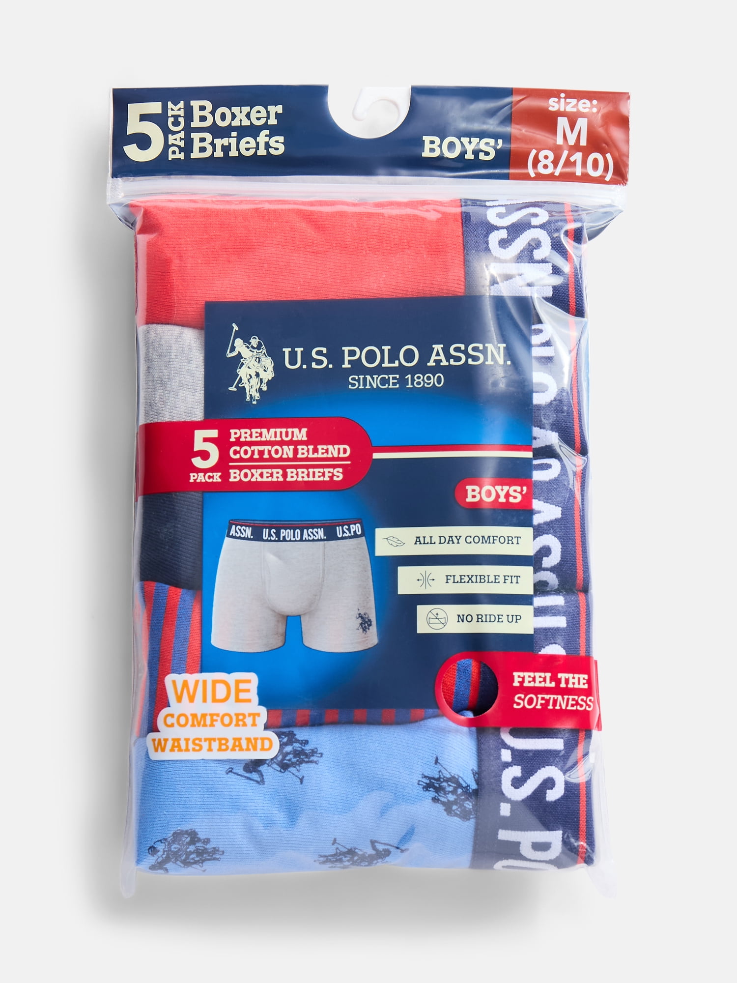 U.S. Polo Assn. Boys Tagless Underwear Boxer Briefs, 5-Pack, Sizes S-XXL
