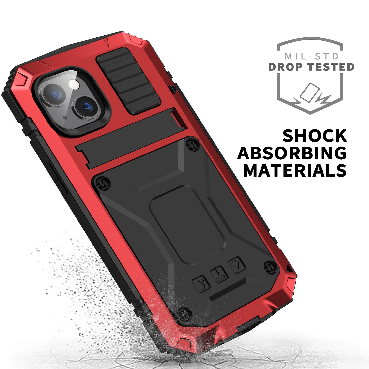 ELEHOLD for iPhone 14 6.1 Inch 2022 Case, Heavy Duty Armor Built-in Explosion-Proof Tempered Glass Screen Protector Wireless Charging Hang Rope Hidden Kickstand Shockproof Rugged Case,Red