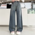 thumbnail image 4 of GiLiling Teen Girls Elastic Waist Baggy Jeans High Waist Wide Leg Cargo Denim Pants Y2k Vintage Aesthetic Style (Blue, 11-12 Years) (Blue, 9-10 Years), 4 of 8