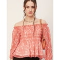 thumbnail image 5 of Moomaya Printed Off-Shoulder Tops, Womens Smocked Full Sleeve Casual Vacation Top, 5 of 9