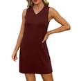 thumbnail image 3 of cocolona Womens Summer Dress V Neck Sleeveless Tank Dress Fashion Casual Side Slit Sundress Solid Color Mini Dress, 3 of 6