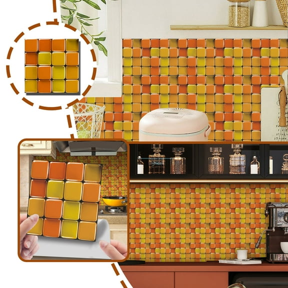 HmNPlay 10pc Peel and Stick Tile, 10x10cm 3D Crystal Stick on Panels, Heat-Resistant Moisture-Proof, Never Yellow - for Kitchen Bathroom Walls