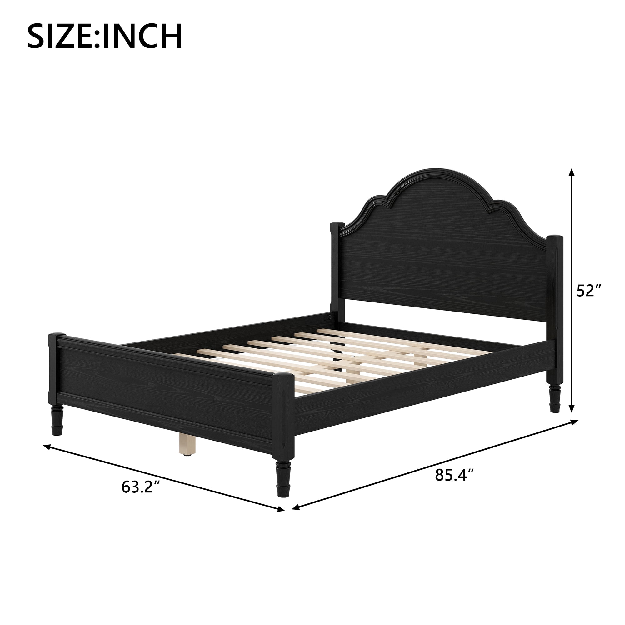 Euroco Wood Queen Size Platform Bed with Headboard, No Spring Box Needed, Black