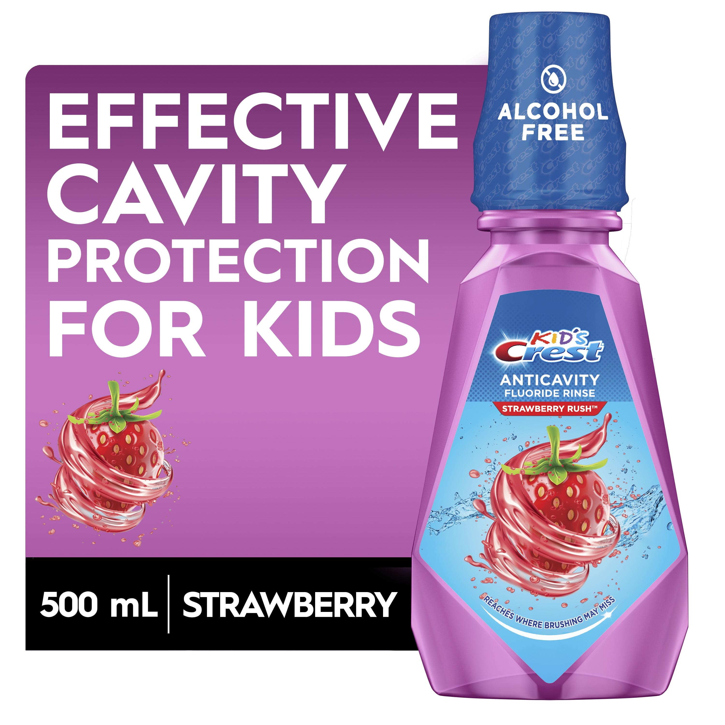 (2 pack) Crest Kid's Anticavity Alcohol Free Fluoride Rinse, Strawberry Rush, 500 mL, Ages 6+