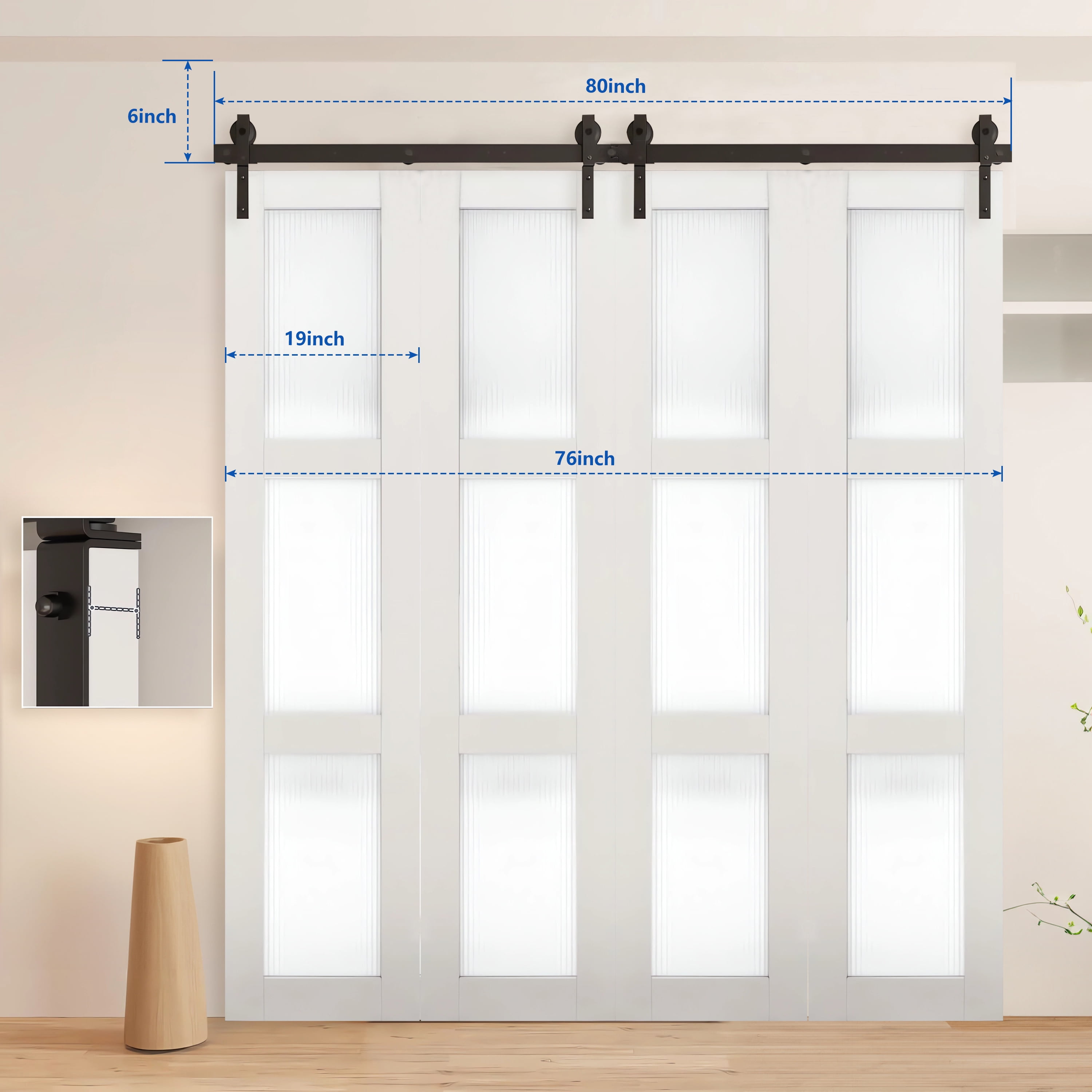 80" Bi-Folding Sliding Barn Door Hardware Kit for 4 Doors,Smoothly&Quietly,Black Track J Shape Roller