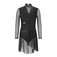 thumbnail image 3 of Hansber Kids Girls Lyrical Dance Dress Long Sleeve Sparkle Mesh Cutout Back Ice Figure Skating Leotard Dress Black 10, 3 of 6