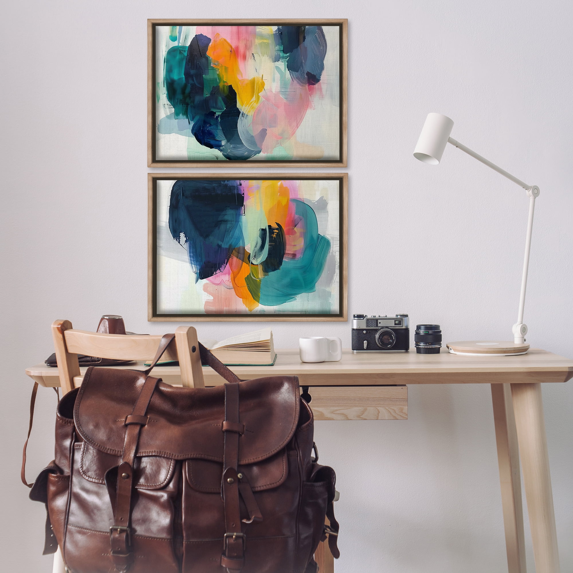 Stupell Industries Modern Restless Abstract Abstract Painting Brown Floater Framed Canvas Art Print Wall Art, 25 x 17, Set of 2