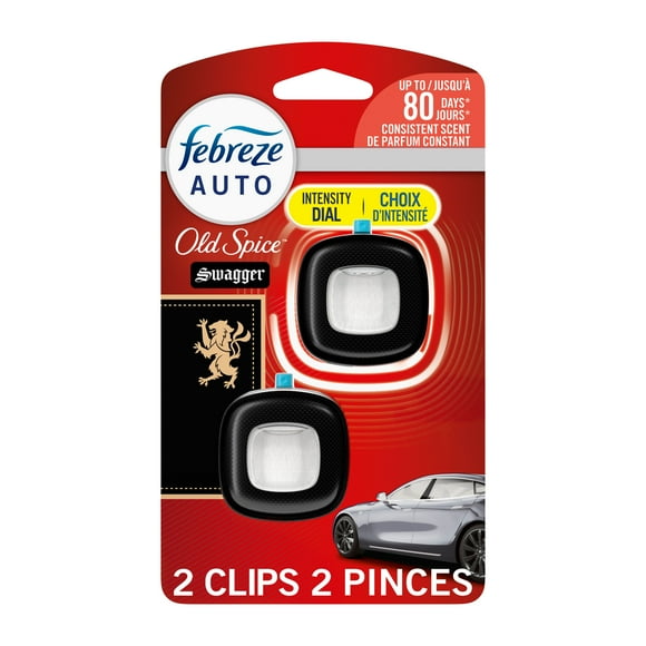 Febreze AUTO Air Freshener, Odor-Fighting Automotive Vent Clip, Old Spice Swagger Scent, 2 Count