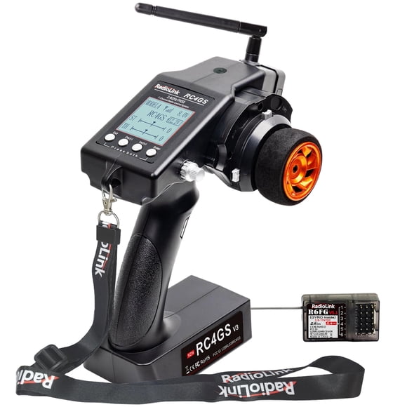 Radiolink RC4GS V3 5 Channels RC Transmitter and Receiver, 2.4GHz Surface Remote Controller R6FG Gyro RX Combo, 30 Models Storage for RC Crawler, Drifting, Bash, Buggy Cars an