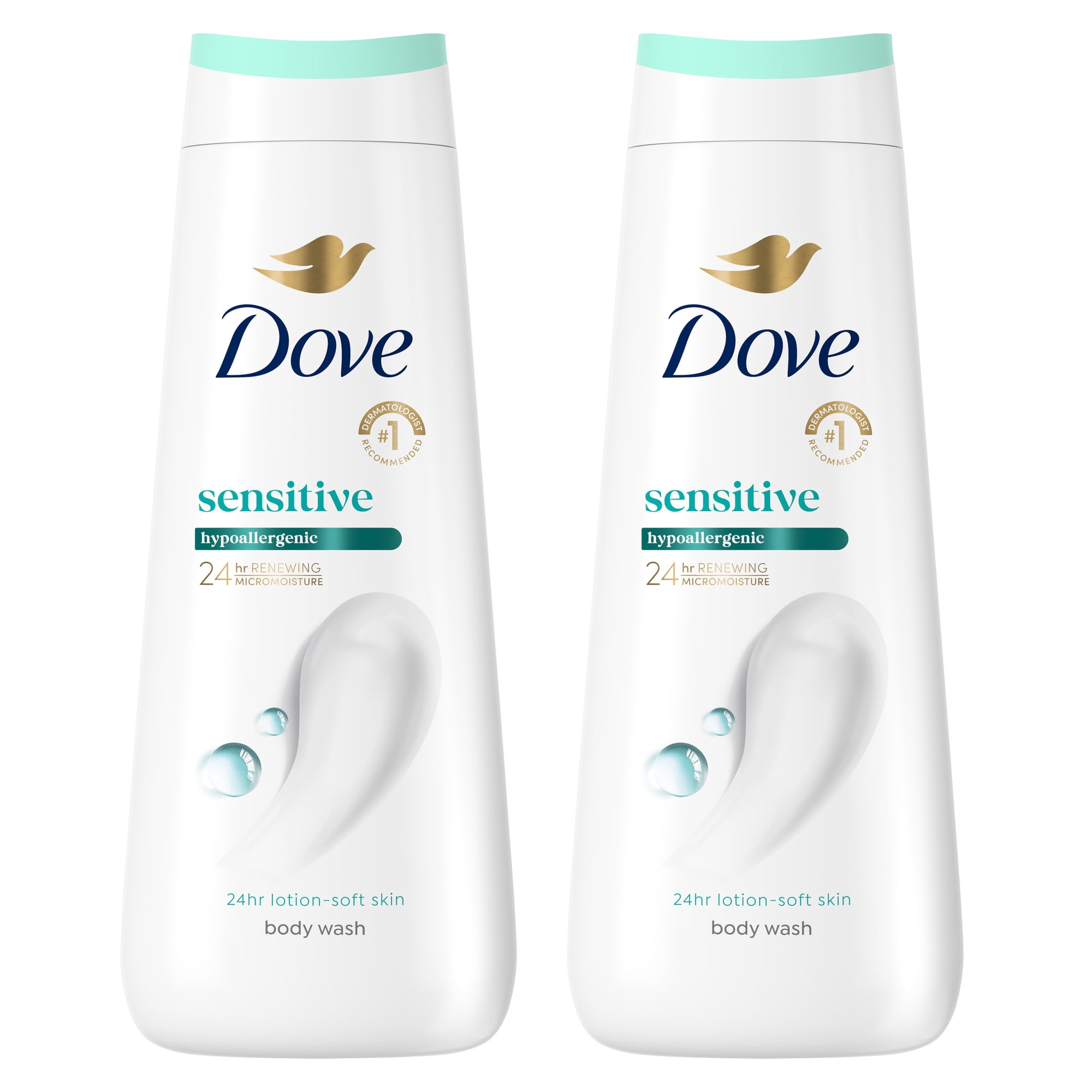 Dove Body Wash For 24hr Lotion-Soft Skin Sensitive Skin Moisturizing Skin Cleanser Gentle Hypoallergenic Formula with No Sulfates No Parabens, 20 fl oz 2 pack