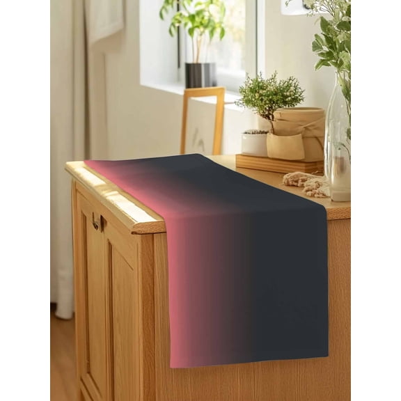 Black and Pink Color Ombre Table Runner 13x90in Non-Slip Cotton Linen Table Runners, Modern Gradient Art Dresser Scarves TableRunner for Dinner Kitchen Dining Wedding Party