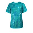 thumbnail image 5 of Sequin Long Tops for Women Oversized Fit T-shirts Short Sleeve Crew Neck Loose Tops Mini Dress Party Going Out Blouses (XL, Sky Blue), 5 of 7
