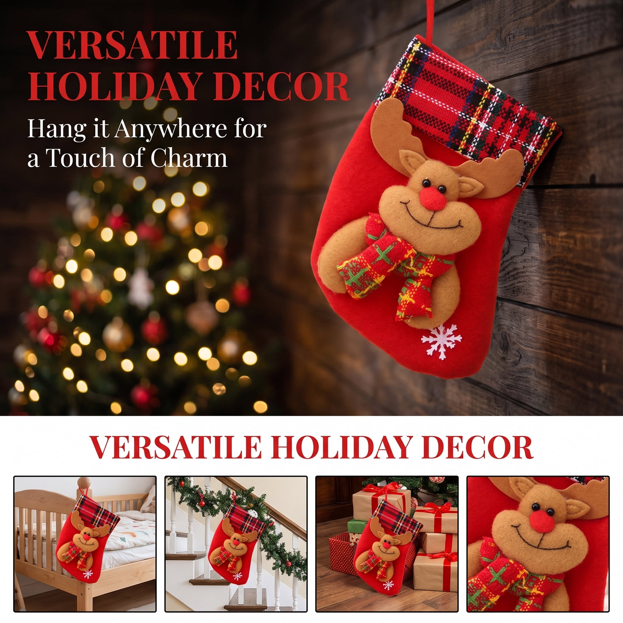 Unique Bargains Braided Knit Christmas Stocking Double Layer Nordic Hygge Sock Deer 6"