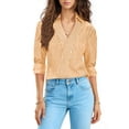 thumbnail image 3 of Women's Business Casual Collar Three Quarter Sleeve Shirt Blouse Top, Professional Work Office Style Button Up Shirt for Women, Elegant Business Attire | CSEONE,Orange L, 3 of 8